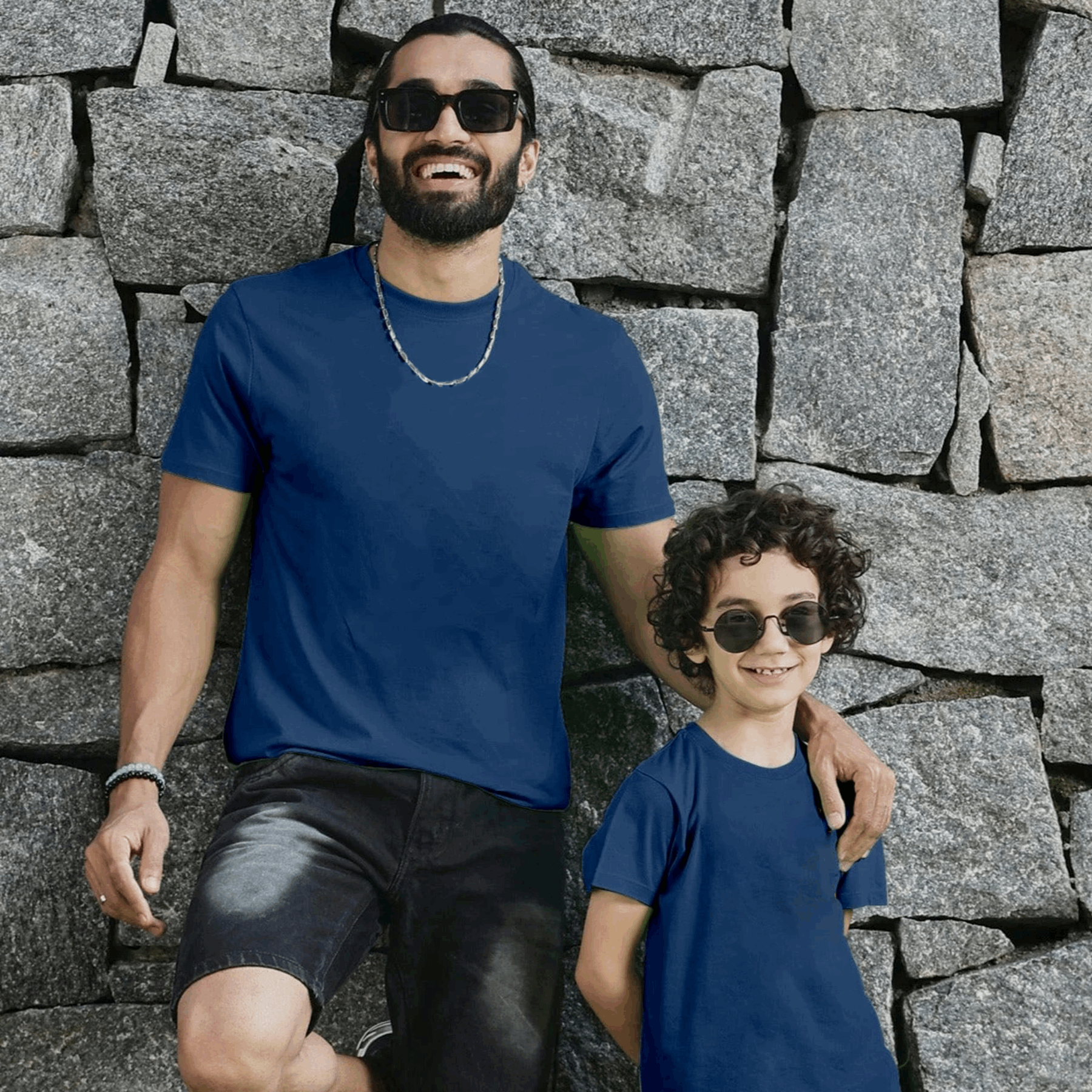 Navy Blue Plain Father-Son Tees