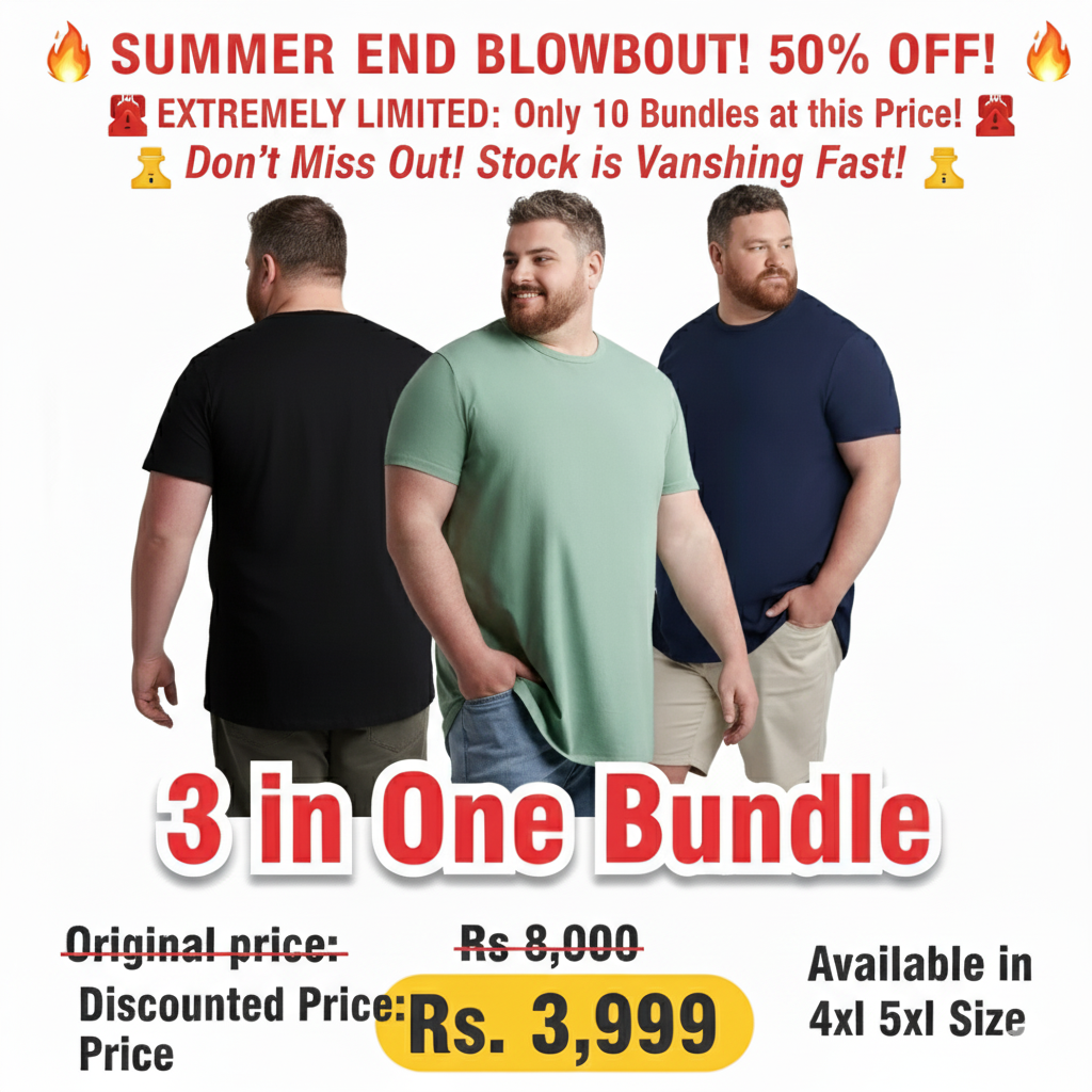 3-in-1 Pure Cotton xxxxl T-Shirt Bundle for Plus Size Men β 4XL & 5XL