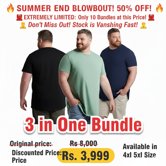 3-in-1 Pure Cotton xxxxl T-Shirt Bundle for Plus Size Men β 4XL & 5XL