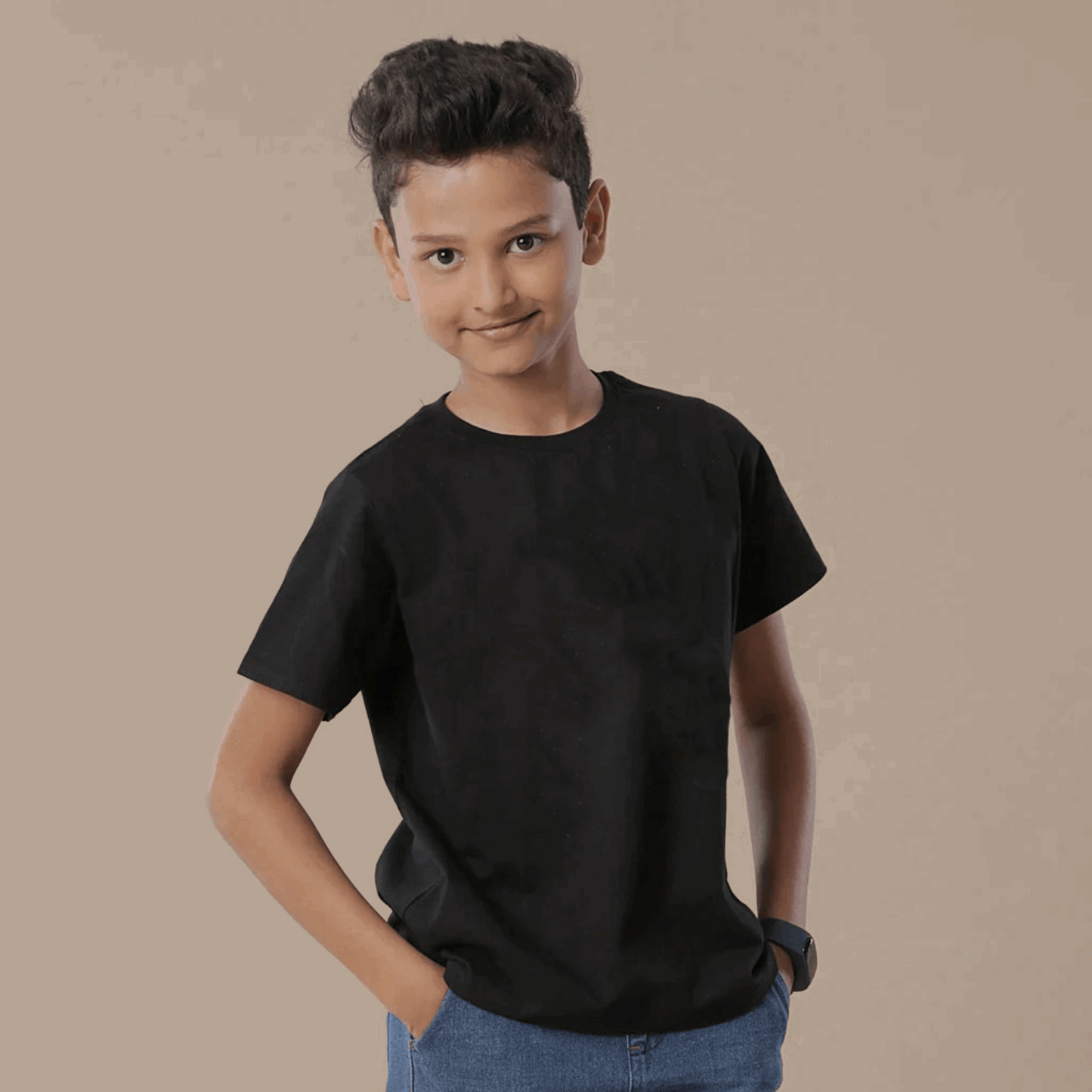 Black Plain Boy's Tees