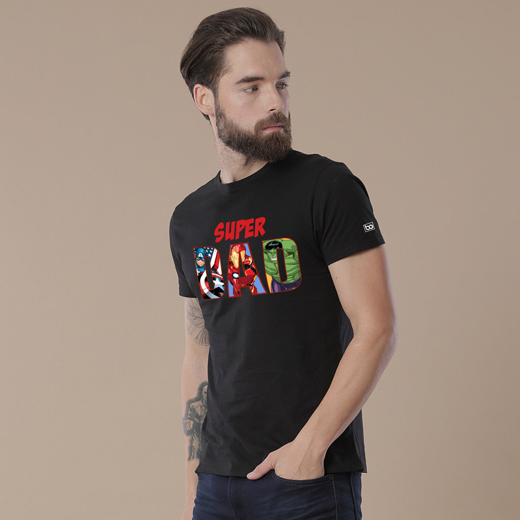 Super Dad/Son , Matching Marvel Black Tees For Dad And Son